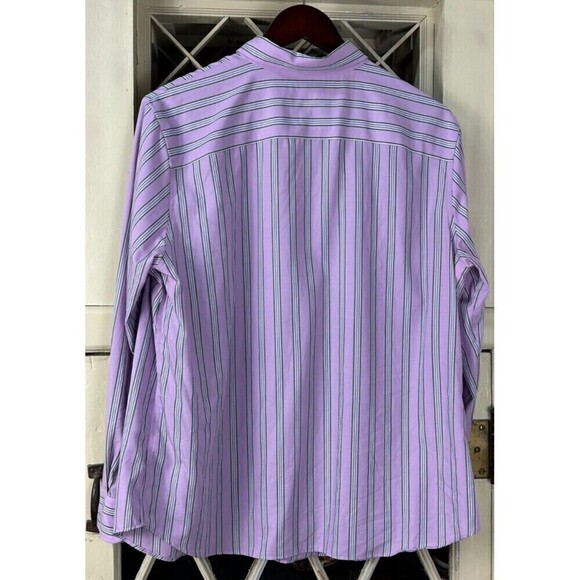 Chaps Womens Plus Size 1X Purple Green Striped Long Sleeve No Iron Button Up T4 - Picture 5 of 12